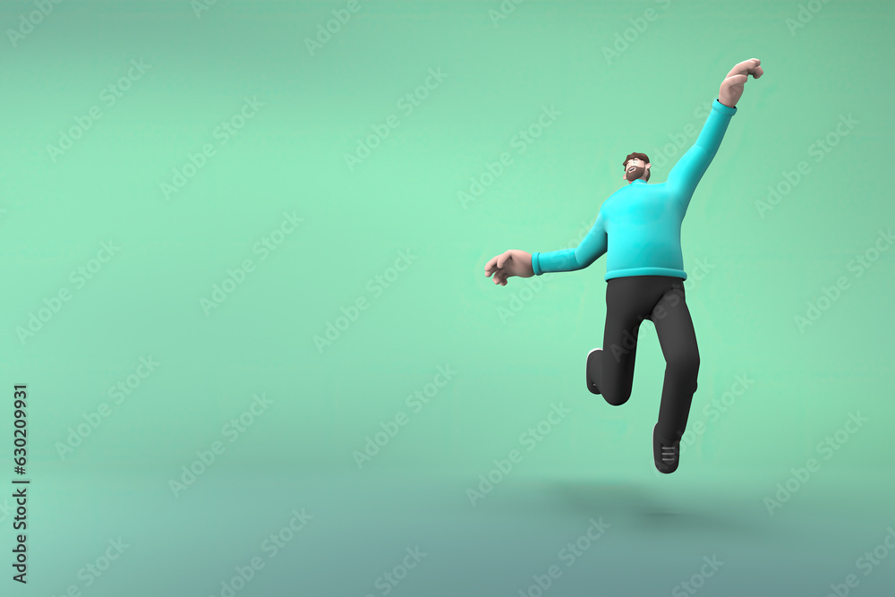 Men in casual clothes are jumping. 3D rendering of cartoon characters Men in casual clothes are jumping. 3D rendering of cartoon characters