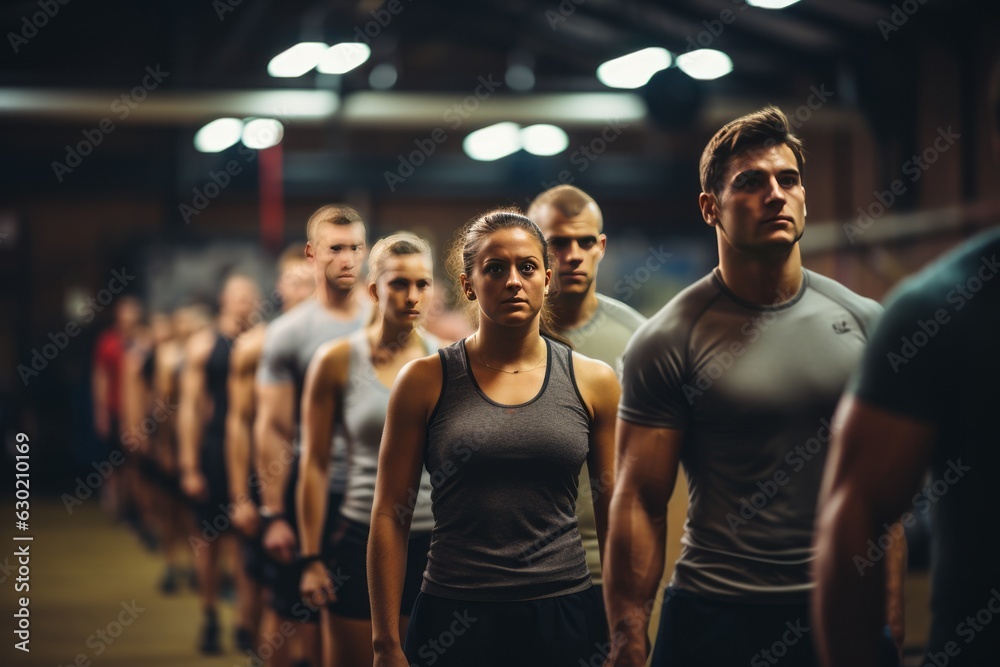 Fototapeta premium Group Of Gym Members Participating In Bootcamp, Generative AI