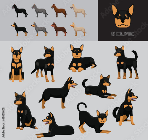 Dog Kelpie Cartoon Vector Illustration Color Variation Set photo