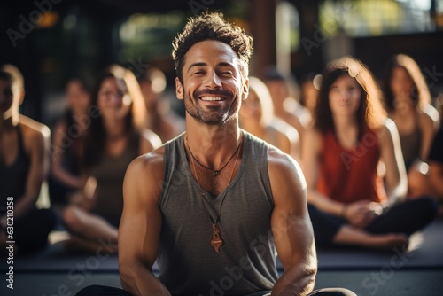Gym Member Enjoying A Group Meditation, Generative AI