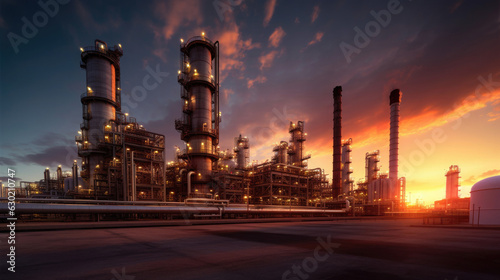 Crude oil refinery with pipeline system. Generative Ai