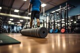 Gym Member Using A Foam Roller, Generative AI