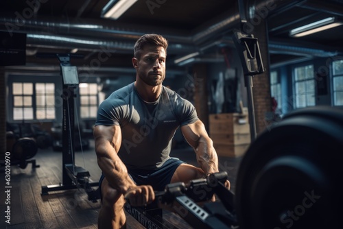 Gym Member Using The Rowing Machine, Generative AI photo