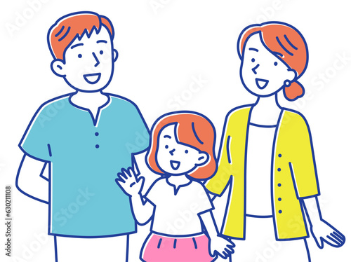 微笑んだ仲良しの3人家族のイラスト