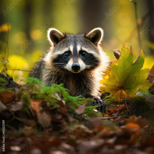 Raccoon in its Natural Habitat, Wildlife Photography, Generative AI