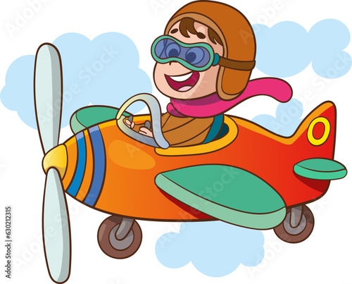 vector illustrations of cute child flying airplane