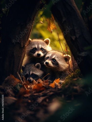 Raccoon in its Natural Habitat, Wildlife Photography, Generative AI