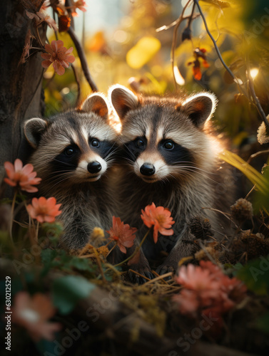 Raccoon in its Natural Habitat, Wildlife Photography, Generative AI © Vig