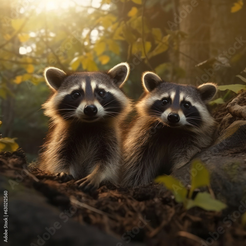 Raccoon in its Natural Habitat, Wildlife Photography, Generative AI