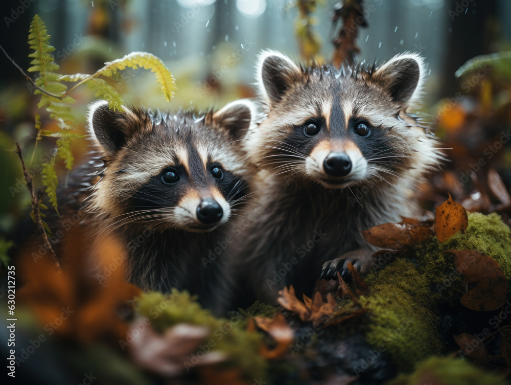 Raccoon in its Natural Habitat, Wildlife Photography, Generative AI