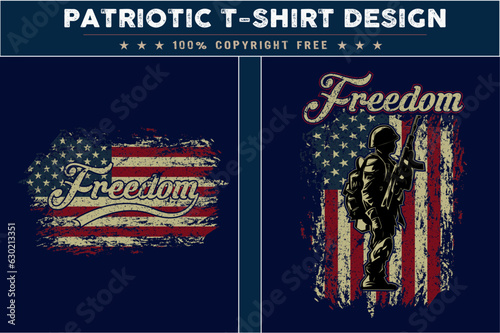 Freedom t-shirt design with usa grunge flag