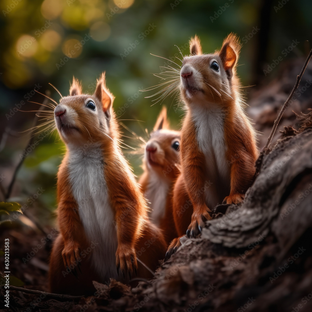 Fototapeta premium Squirrel in its Natural Habitat, Wildlife Photography, Generative AI