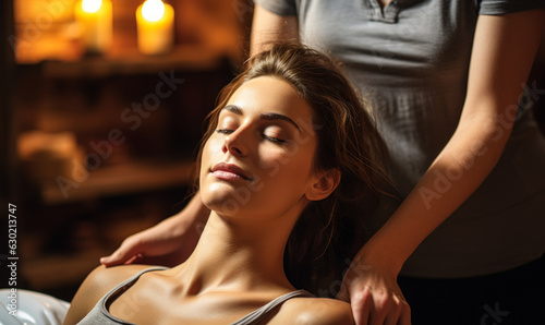Spa Massage. Young Woman Getting Facial Massage