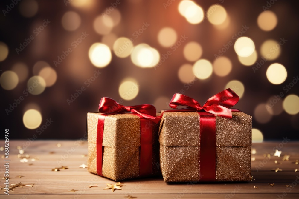 christmas red gift boxes on the wooden floor Blurred Shiny Lights christmas red gift boxes on the wooden floor Blurred Shiny Lights