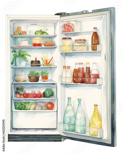 Refrigerator in watercolor style illustration isolated.