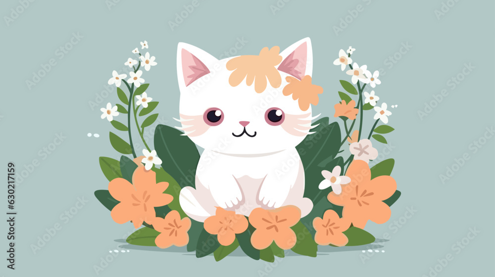Cat baby and flower field Vector illustration. Cat baby and flower field Vector illustration.