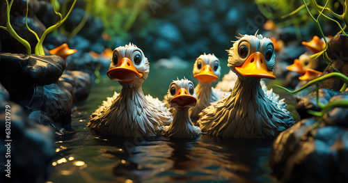 Claymation Ducks: Playful Flock of Animated Birds