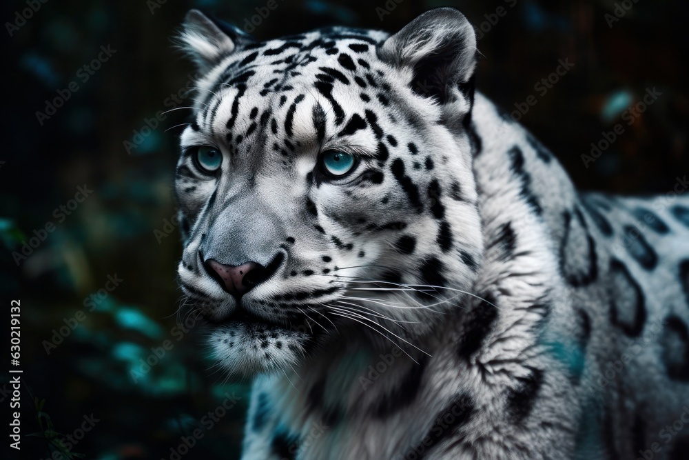 Fototapeta premium closeup portrait of a white tiger with blue eyes. Wild beauty of the most dangerous beast of the world. the biggest cat. Beautiful wild siberian tiger portrait close up. Black and white jaguar