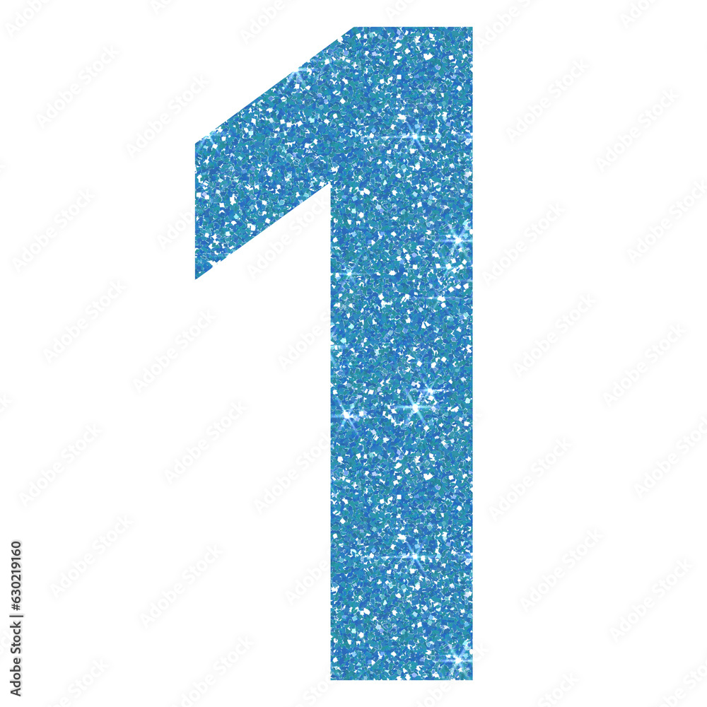 ภาพประกอบสต็อก Blue glitter number one in transparent background.Number