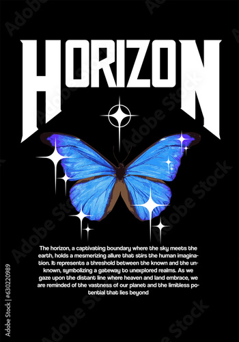 Blue butterfly streetwear design graphic artwork for t shirt clothing