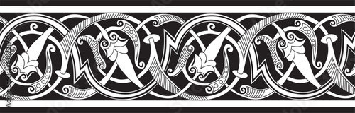 Vector monochrome seamless oriental national ornament. Endless ethnic floral border, arab peoples frame. Persian painting.