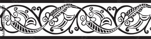 Vector monochrome seamless oriental national ornament. Endless ethnic floral border, arab peoples frame. Persian painting.