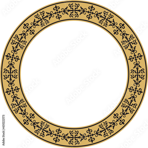 Vector gold and black Kazakh national round pattern, frame. Ethnic ornament of the nomadic peoples of Asia, the Great Steppe, Kazakhs, Kirghiz, Kalmyks, Mongols, Buryats, Turkmens photo