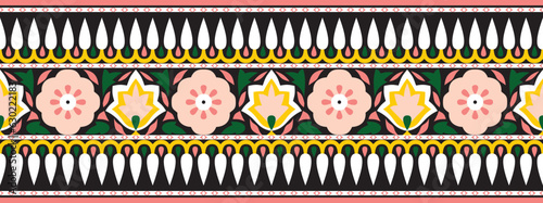 Vector seamless national Indian ornament. Colorful black endless border, frame..