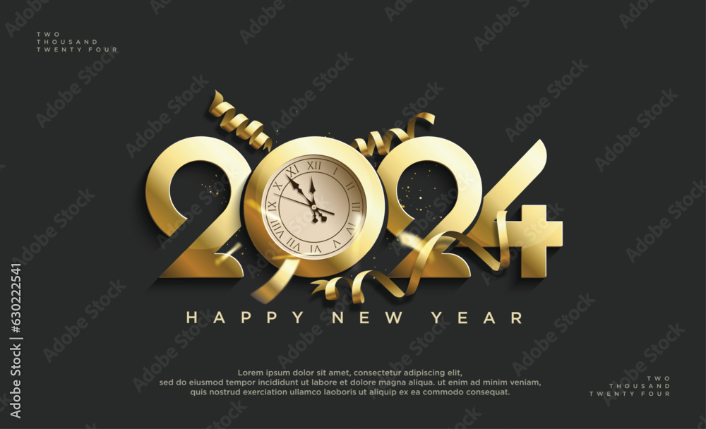 Luxury design happy new year 2024 with golden number on black background.
