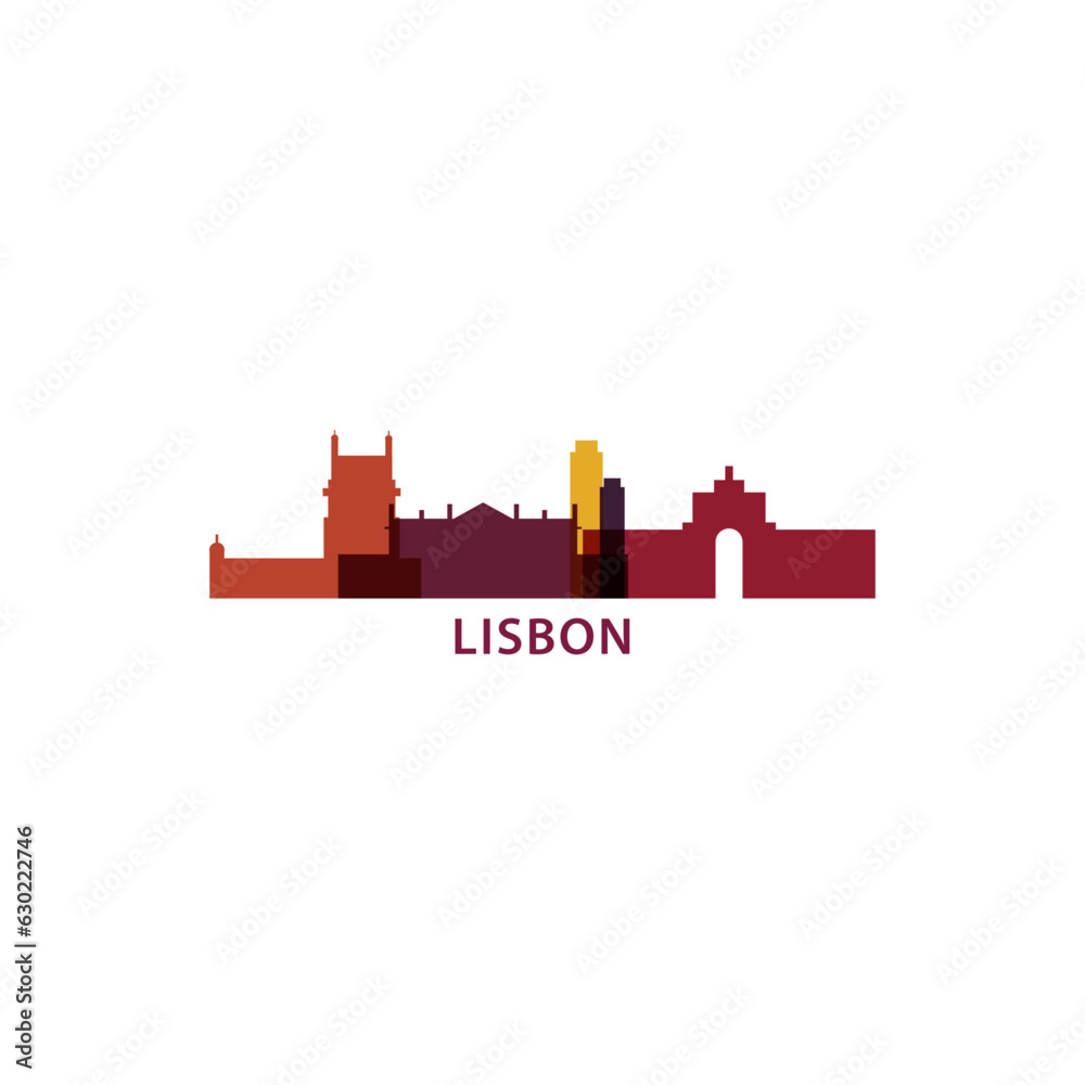 Portugal, Lisbon cityscape, skyline, city panoramic vector flat logo, icon. Lisboa metropolitan emblem contour with landmarks and buildings Portugal, Lisbon cityscape, skyline, city panoramic vector flat logo, icon. Lisboa metropolitan emblem contour with landmarks and buildings