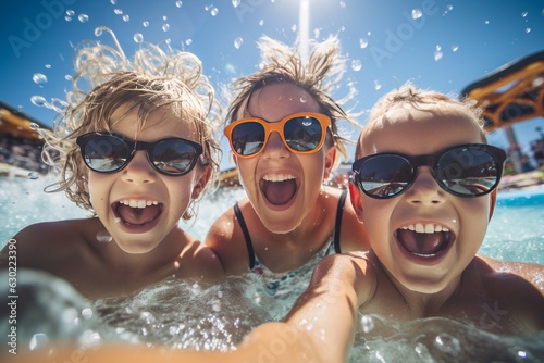 Family Having A Fun Day At A Water Park, Generative AI