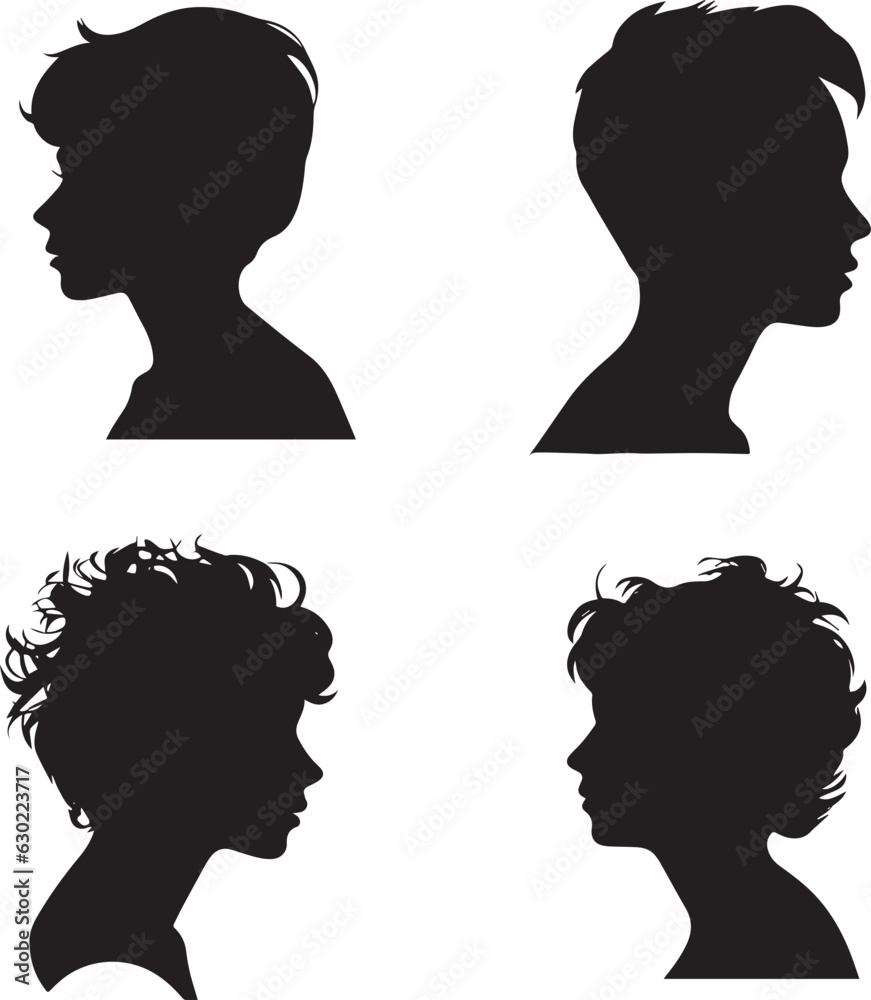 set of neutral head silhouettes vector black on white background