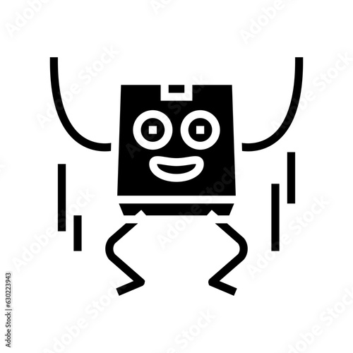 jump cardboard box character glyph icon vector. jump cardboard box character sign. isolated symbol illustration
