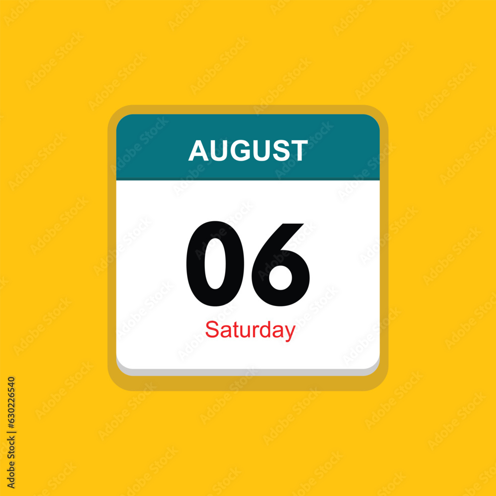 saturday 06 august icon with yellow background, calender icon