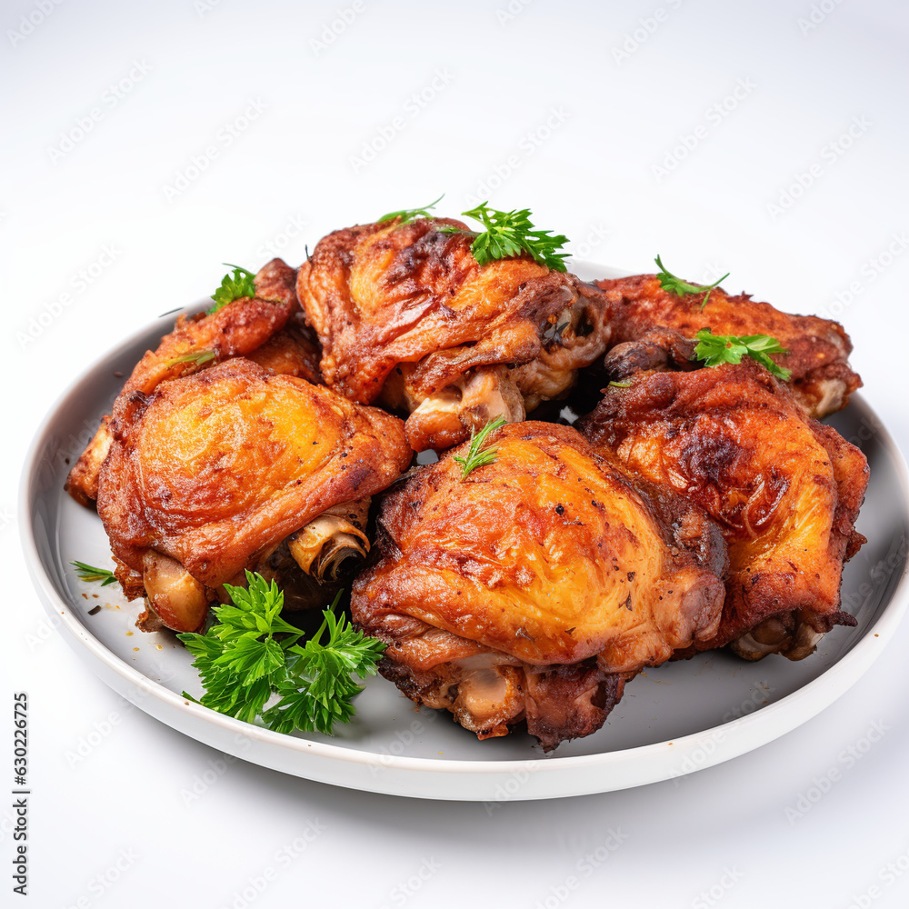 Air Fryer Chicken Thighs on white_background AI Generative Air Fryer Chicken Thighs on white_background AI Generative
