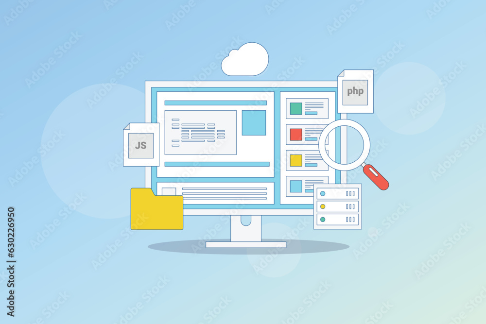 CMS driven website. Content management software. Web content management. CMS software application managing website. Vector illustration background. CMS driven website. Content management software. Web content management. CMS software application managing website. Vector illustration background.