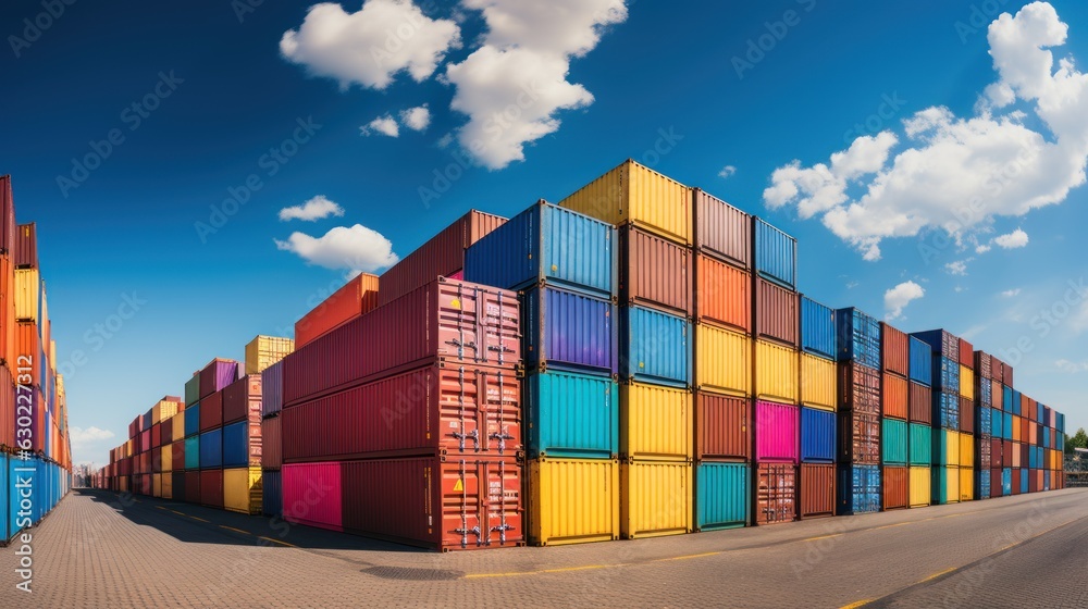 Fototapeta premium Colorful containers at the pier for ads and background Container stack Import and export concept