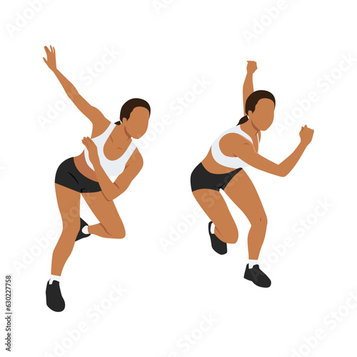 Woman doing side or lateral shuffles or hops skaters exercise. Flat vector illustration isolated on white background