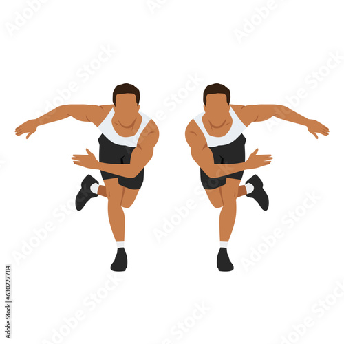 Man doing side or lateral shuffles or hops skaters exercise. Flat vector illustration isolated on white background