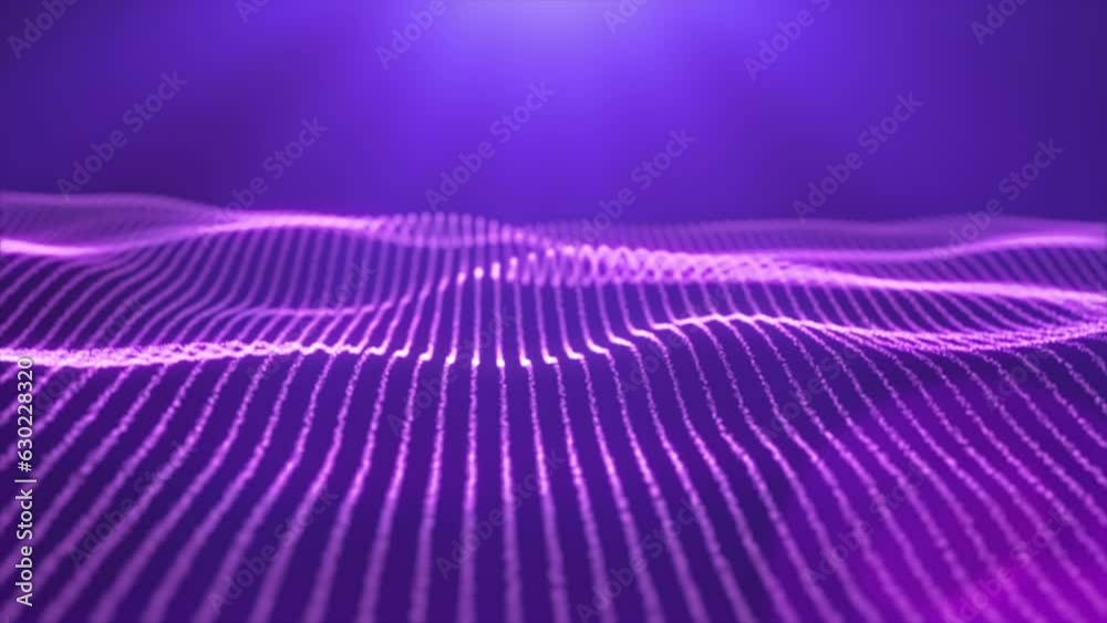 Abstract digital waves flowing with soft light rays and bokeh effect. Particle waves background animation. Technology, innovations. 4k. Perfect loop.