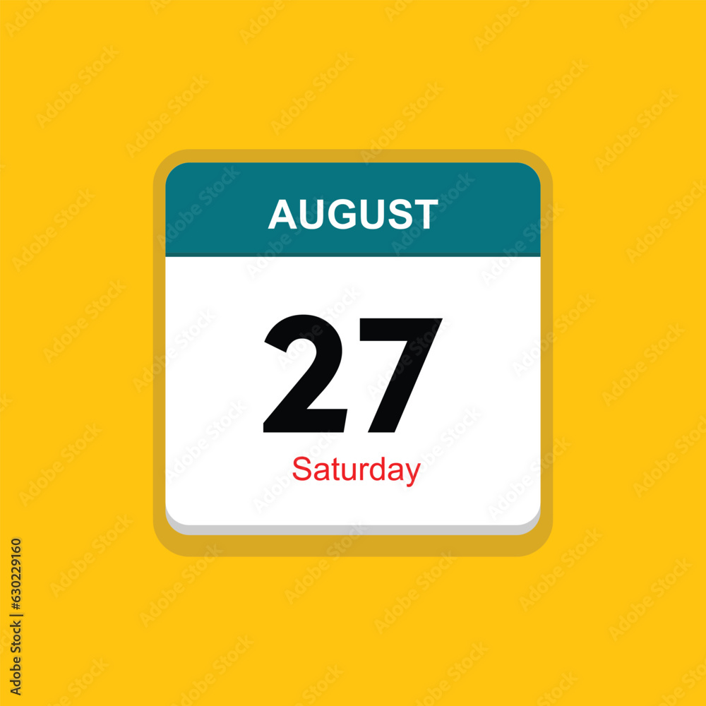 saturday 27 august icon with yellow background, calender icon