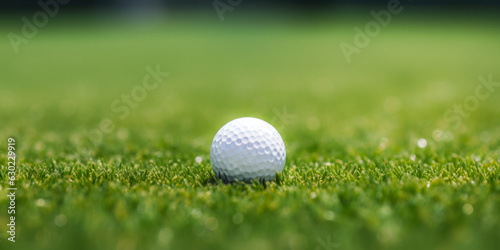 White Golf Ball Closeup On Lawn Background Created With The Help Of Artificial Intelligence
