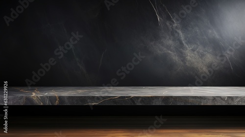 Dark marble texture with shelf product presentation background. Generative ai © Irina Sharnina