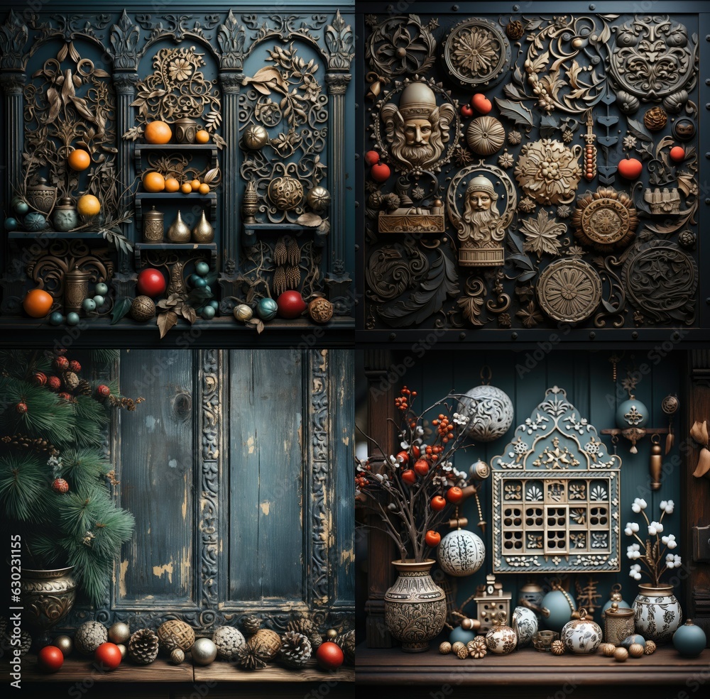 Decorative, well-lit rustic hristmas decoration with wooden furniture and minimalistic objects candel lights and Christmas decor. 