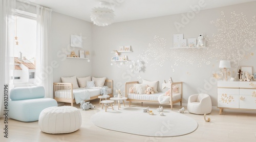 minimalist kids room with beige wall interior © saktiyudha