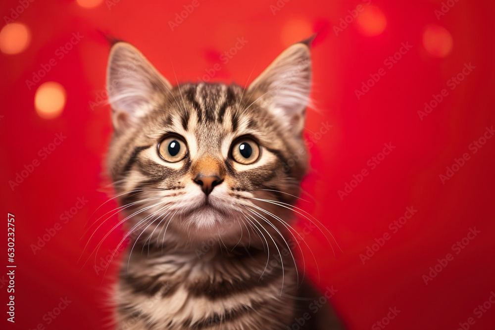 Festive banner with a kitten on red background. Festive banner with a kitten on red background.