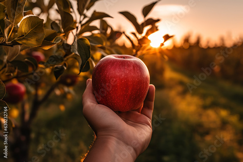 Canvastavla Ai generated photo of hand holding apple
