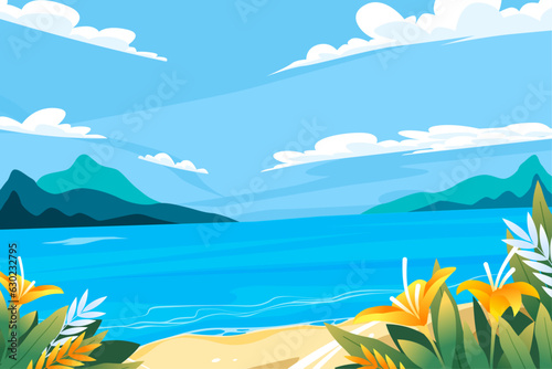 colorful summer landscape with beach background