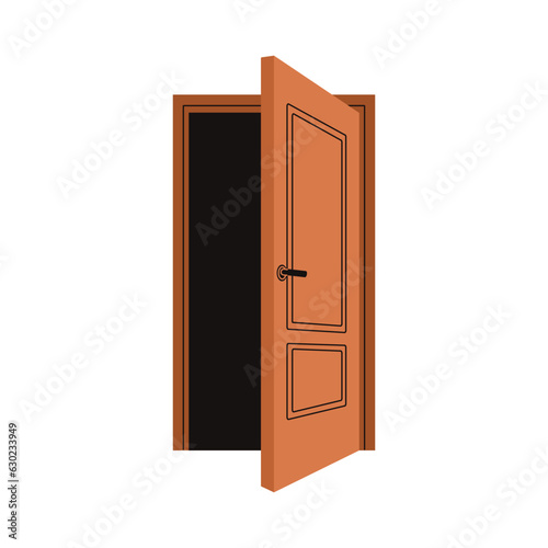 Half-open door. Exit and entrance from inside. House doorway, frame. Doorframe for entering, accessing room. Portal, entry, way to abstract home. Flat vector illustration isolated on white background