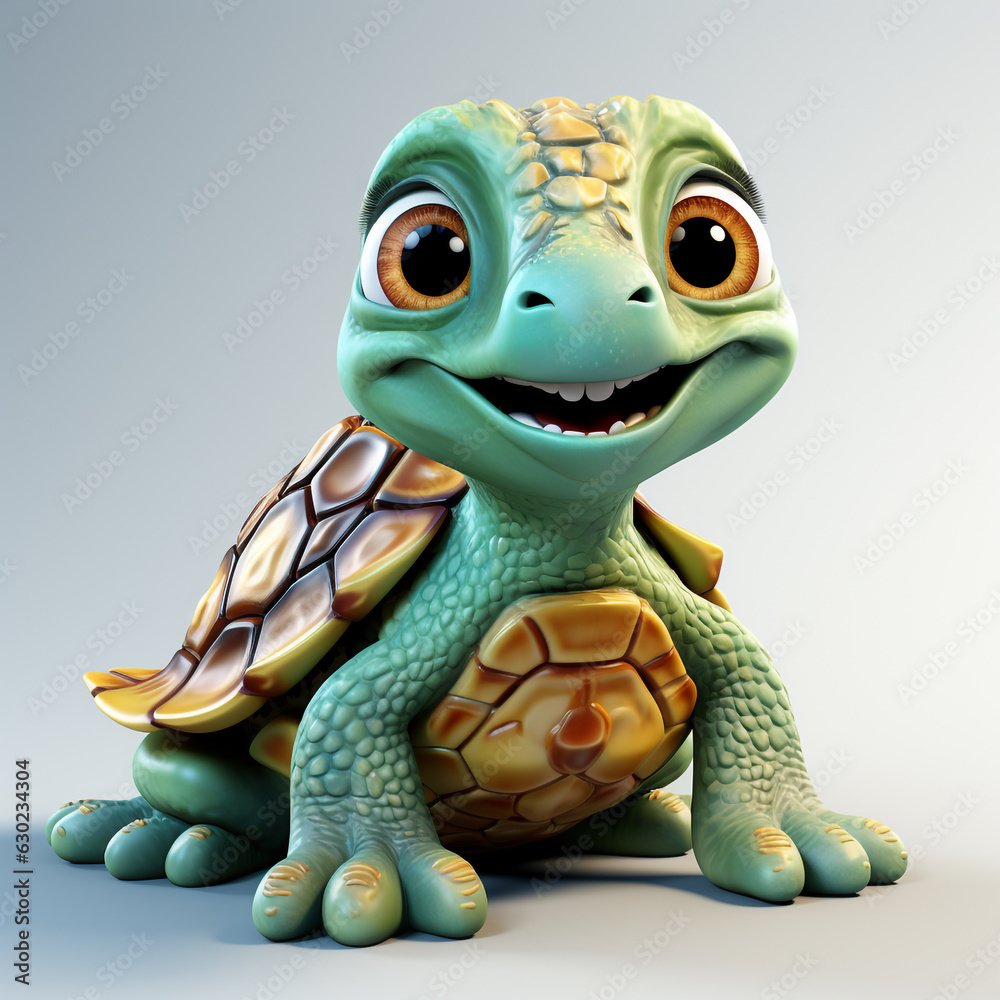 Fototapeta premium Cute turtle cartoon on a white background
